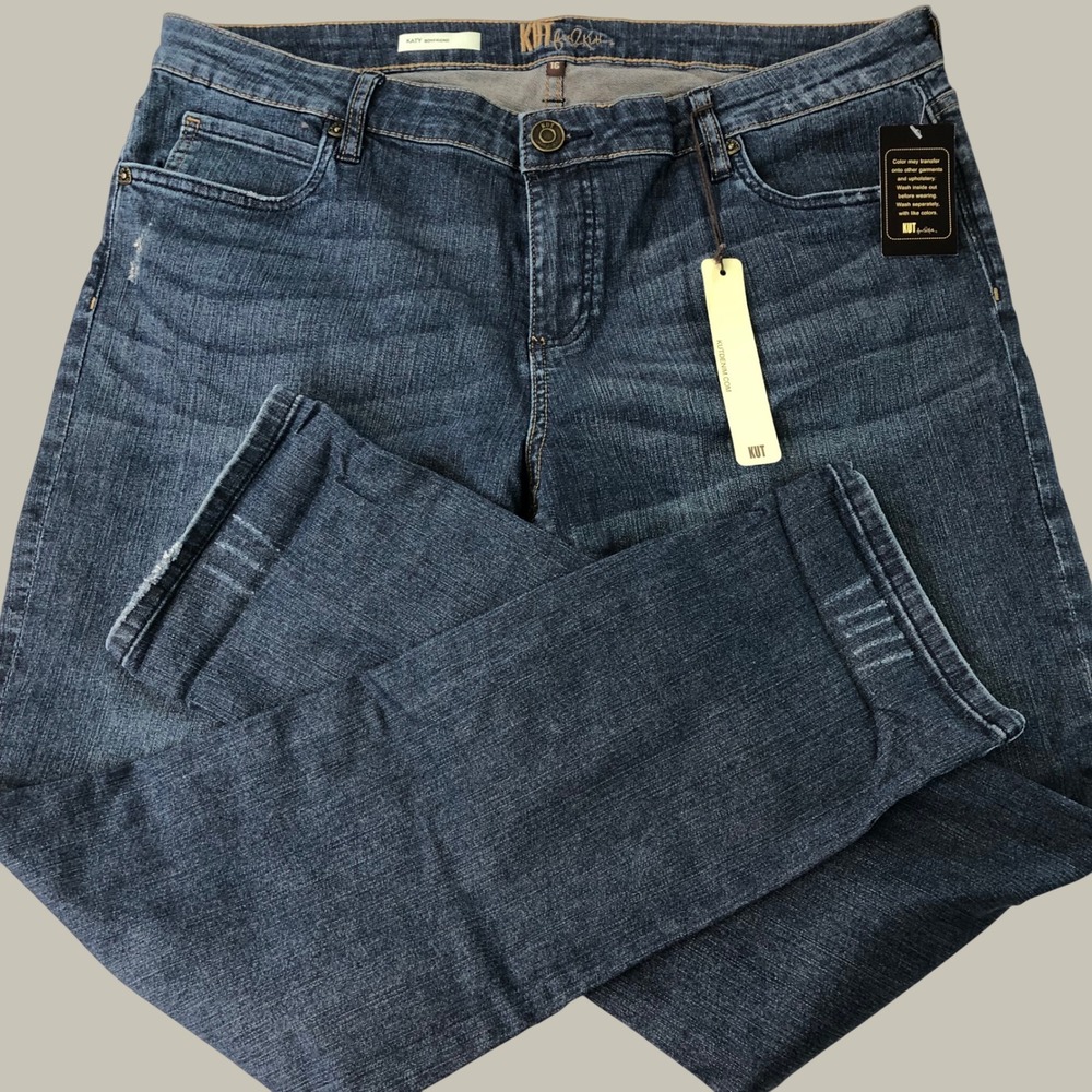 NEW Kut from the Kloth Katy Boyfriend Jeans Womens 16 Dark Wash Stretchy Whisker